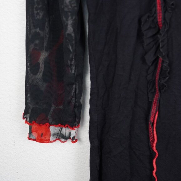 Dzhavael Couture‎ Asymmetrical Patchwork Tunic Top XL Boho Artsy Mesh Sleeve - Picture 4 of 9